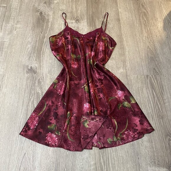 Sophia By Delicates Slip Dress Nightgown Women M Lingerie Satin Luxe Rich Floral - Picture 1 of 3